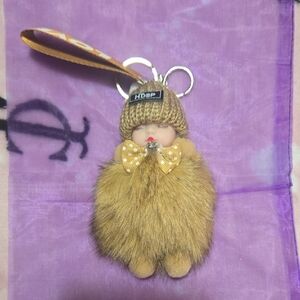 Sleepy  Fur Doll Keychain in Mustard Yellow..BROWN